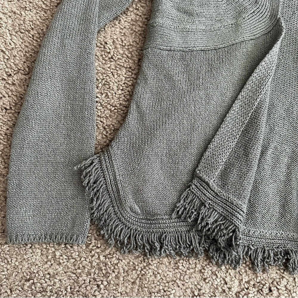 Sparrow Gray Knit Open Front Curve Fringe Hem Car… - image 3